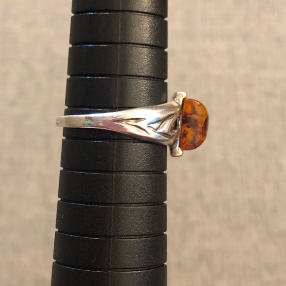 Vintage stamped silver ring amber square cabochon glows sz 7.25 boho - Picture 9 of 13